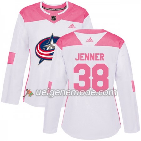 Dame Eishockey Columbus Blue Jackets Trikot Boone Jenner 38 Adidas 2017-2018 Weiß Pink Fashion Authentic